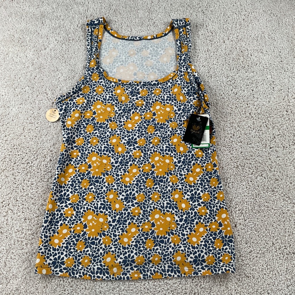 Wacoal Ultimate Comfort Floral Tank Top Navy Yellow Supima Cotton Blend NWT L - Picture 1 of 9